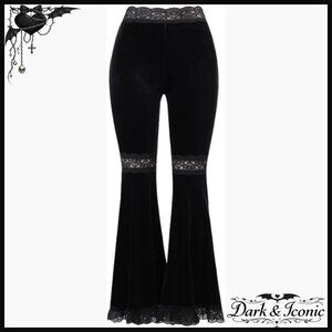 High Waist Velvet Flare Pants Stretch Bell Bottom Gothic Size S/M/L/XL/2XL